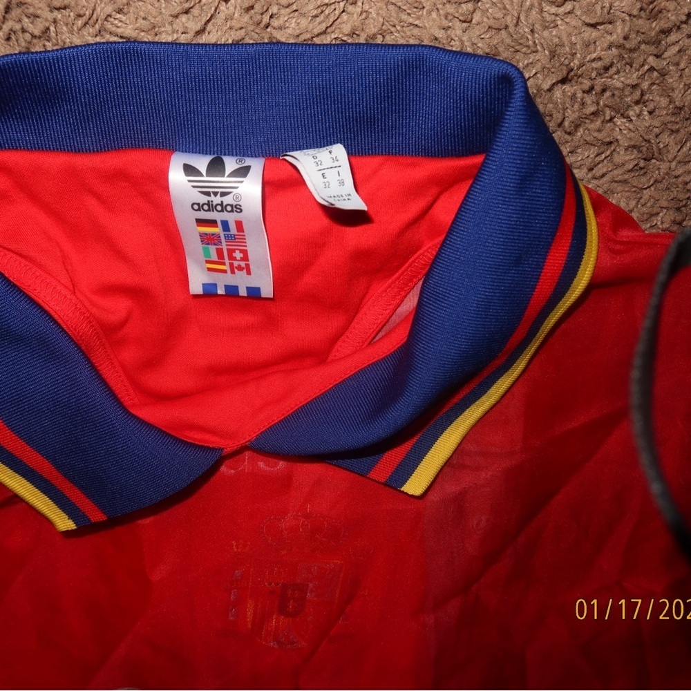 Adidas Spain Red Blue Polo Collar Jersey Tee XS Sporty Athleisure - Picture 2 of 5